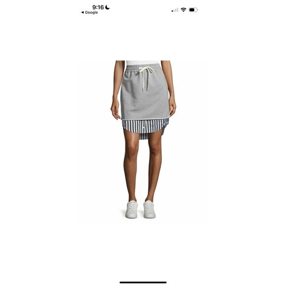 T by Alexander Wang Pull-on Stripped Combo Skirt Heathered Grey Poplin Hem Size - Picture 1 of 11